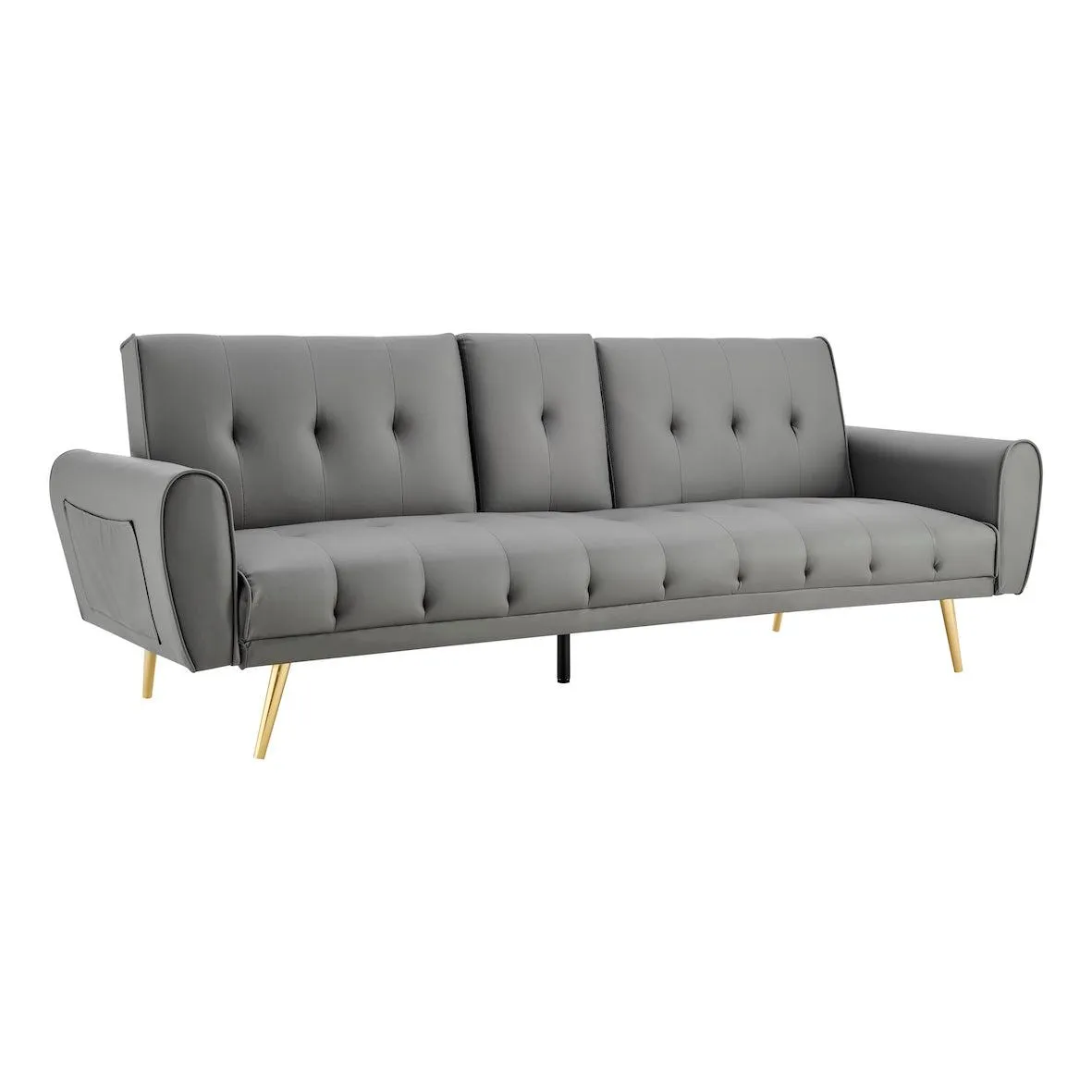 Lora Sofa Bed 3 Seater Faux Leather Click Clack  with 2 Cup Holders - Grey