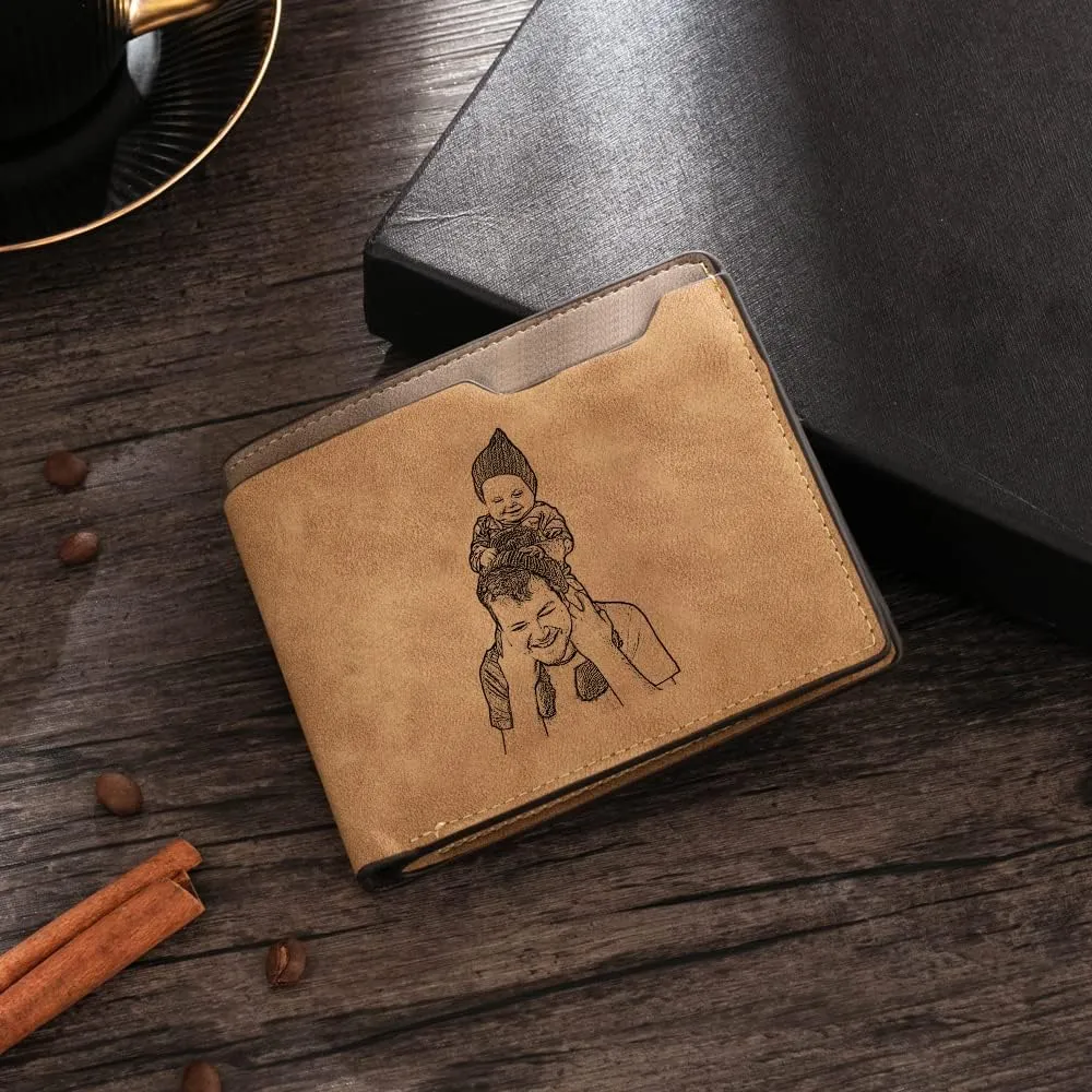 Lovejewelry Personalized Custom Picture Wallets for Men Engraved Leather Photo Wallet for Father Boyfriend (Style 3)