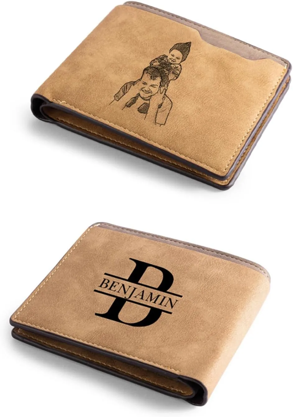 Lovejewelry Personalized Custom Picture Wallets for Men Engraved Leather Photo Wallet for Father Boyfriend (Style 3)