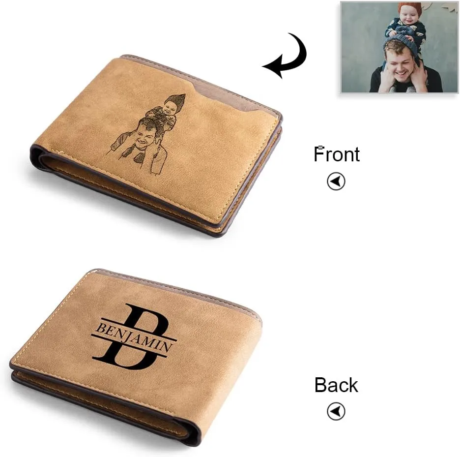 Lovejewelry Personalized Custom Picture Wallets for Men Engraved Leather Photo Wallet for Father Boyfriend (Style 3)