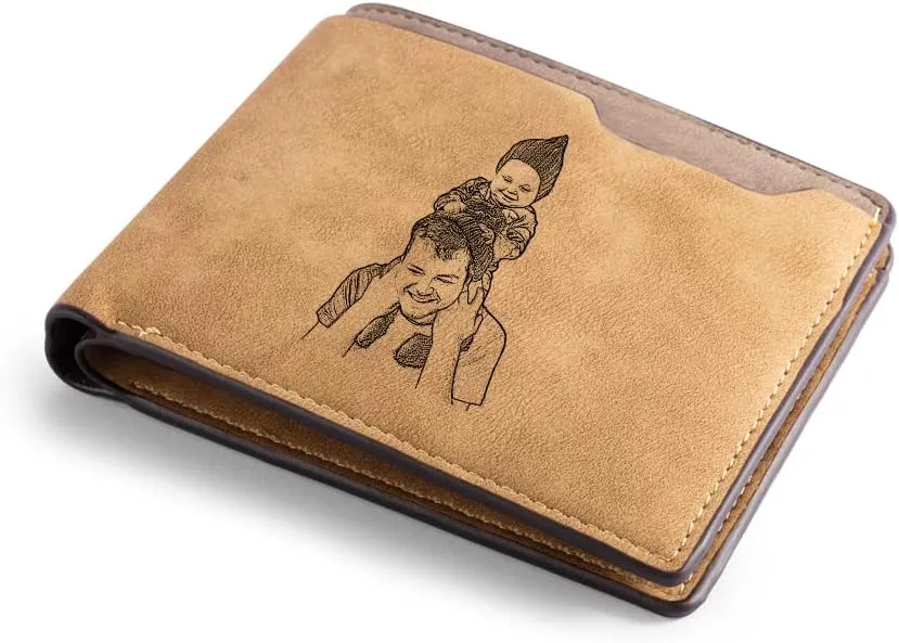 Lovejewelry Personalized Custom Picture Wallets for Men Engraved Leather Photo Wallet for Father Boyfriend (Style 3)