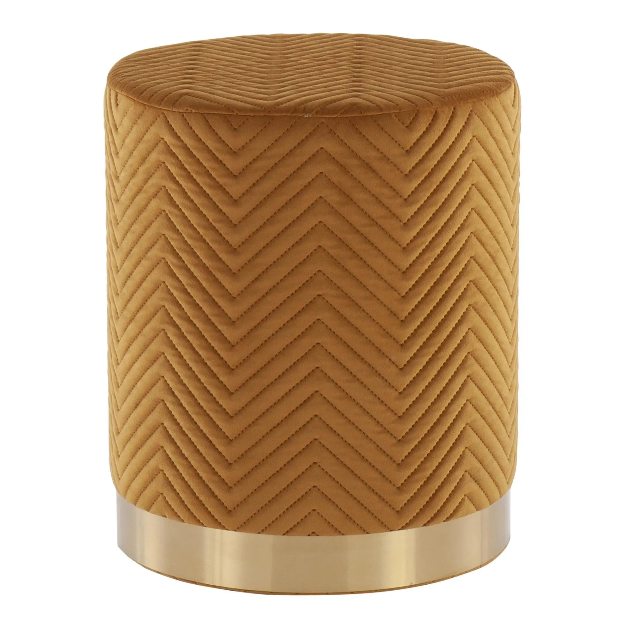 Marla Contemporary/Glam Chevron Ottoman in Gold Steel and Golden Velvet by LumiSource