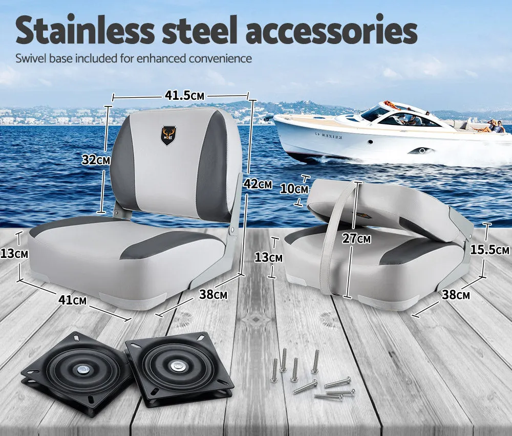 MOBI OUTDOOR 2X Folding Boat Seats Marine Seating Set All Weather Swivel Grey