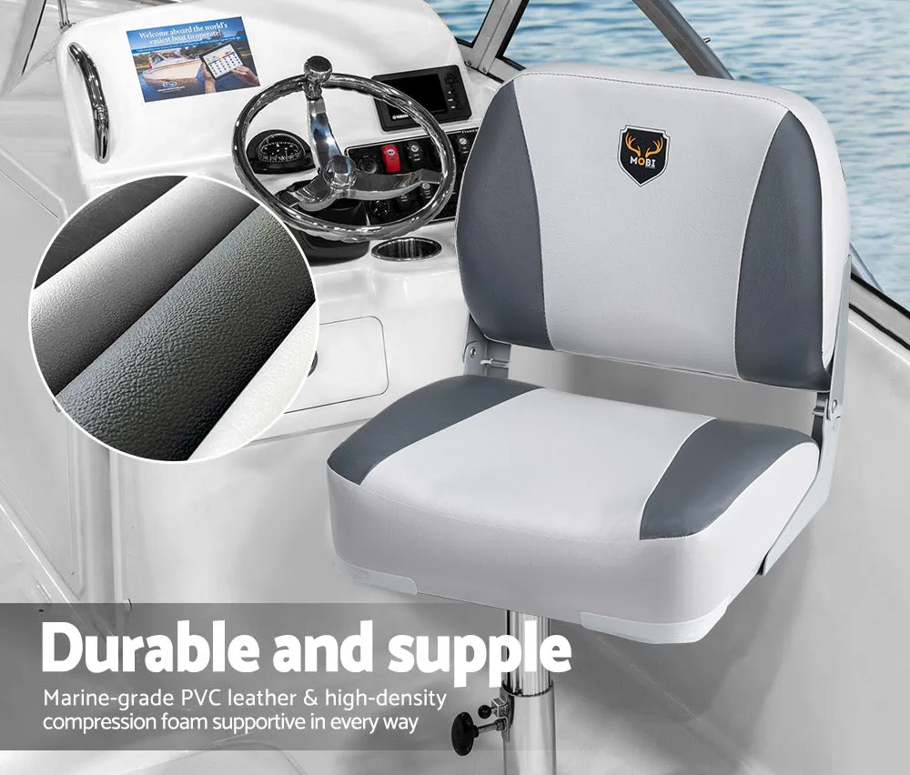 MOBI OUTDOOR 2X Folding Boat Seats Marine Seating Set All Weather Swivel Grey