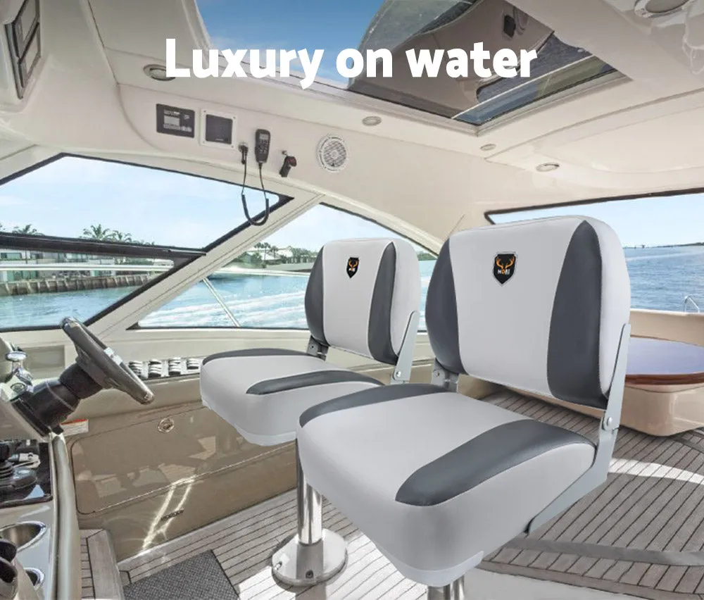 MOBI OUTDOOR 2X Folding Boat Seats Marine Seating Set All Weather Swivel Grey