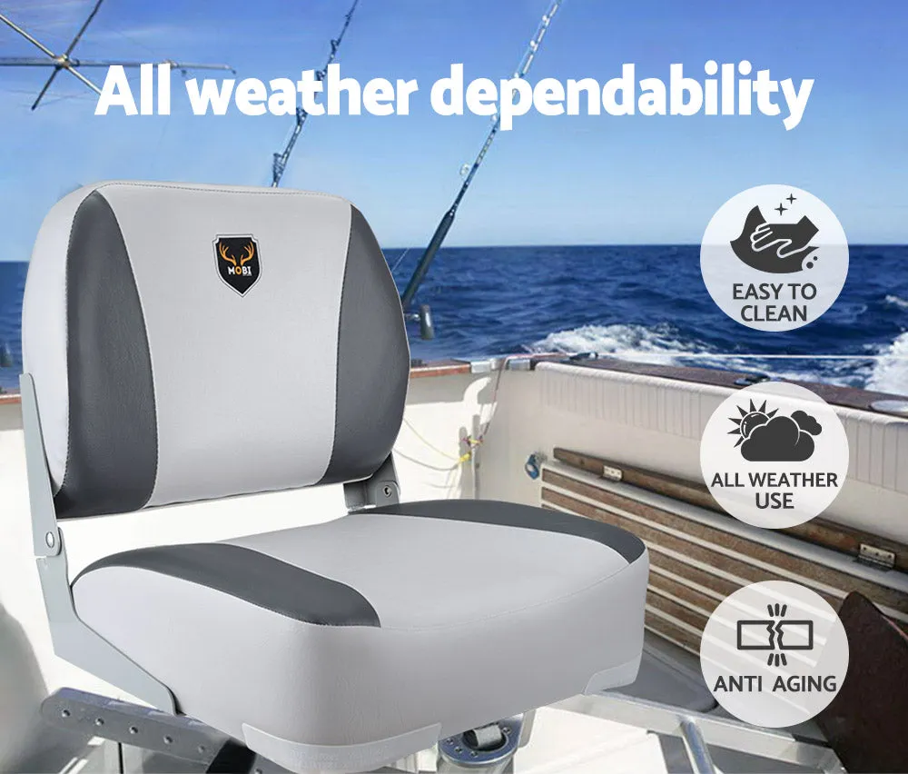 MOBI OUTDOOR 2X Folding Boat Seats Marine Seating Set All Weather Swivel Grey