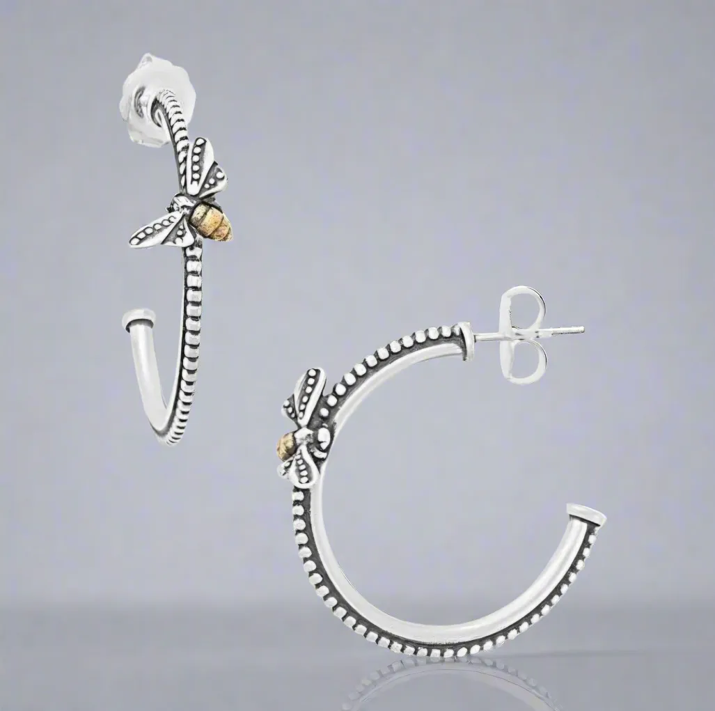 P535 Large Bee Hoop Earrings