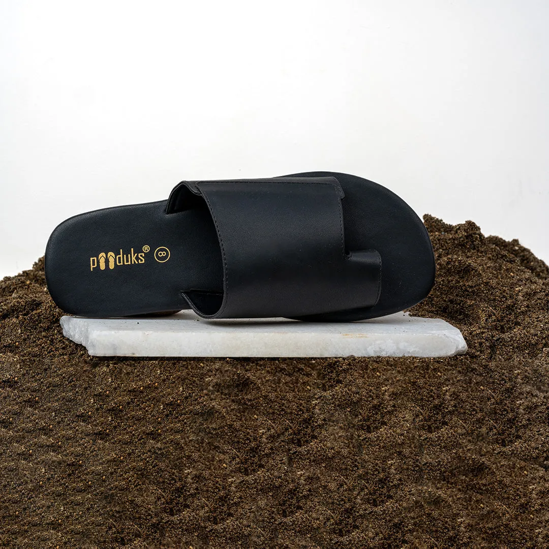 Paaduks Iru Cloak Black Vegan Leather Slides for Men