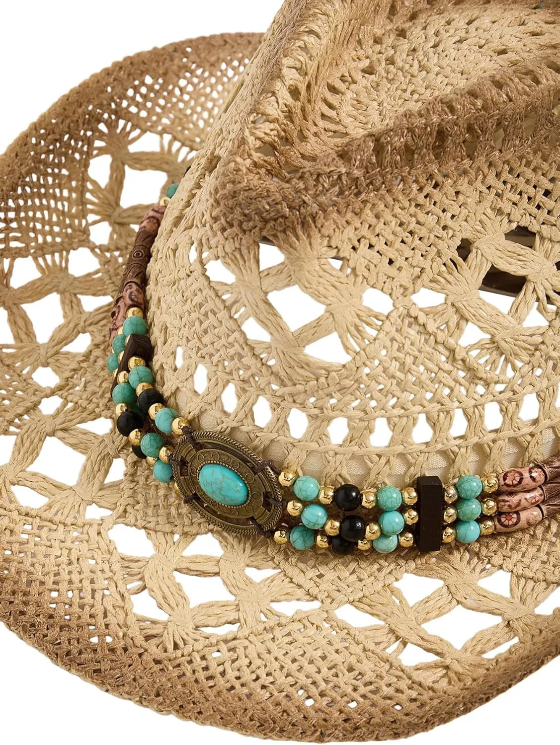QWINEE Western Straw Cowboy Hat Cowgirl Hats Hollow Out Summer Beach Sun Hat for Women Men