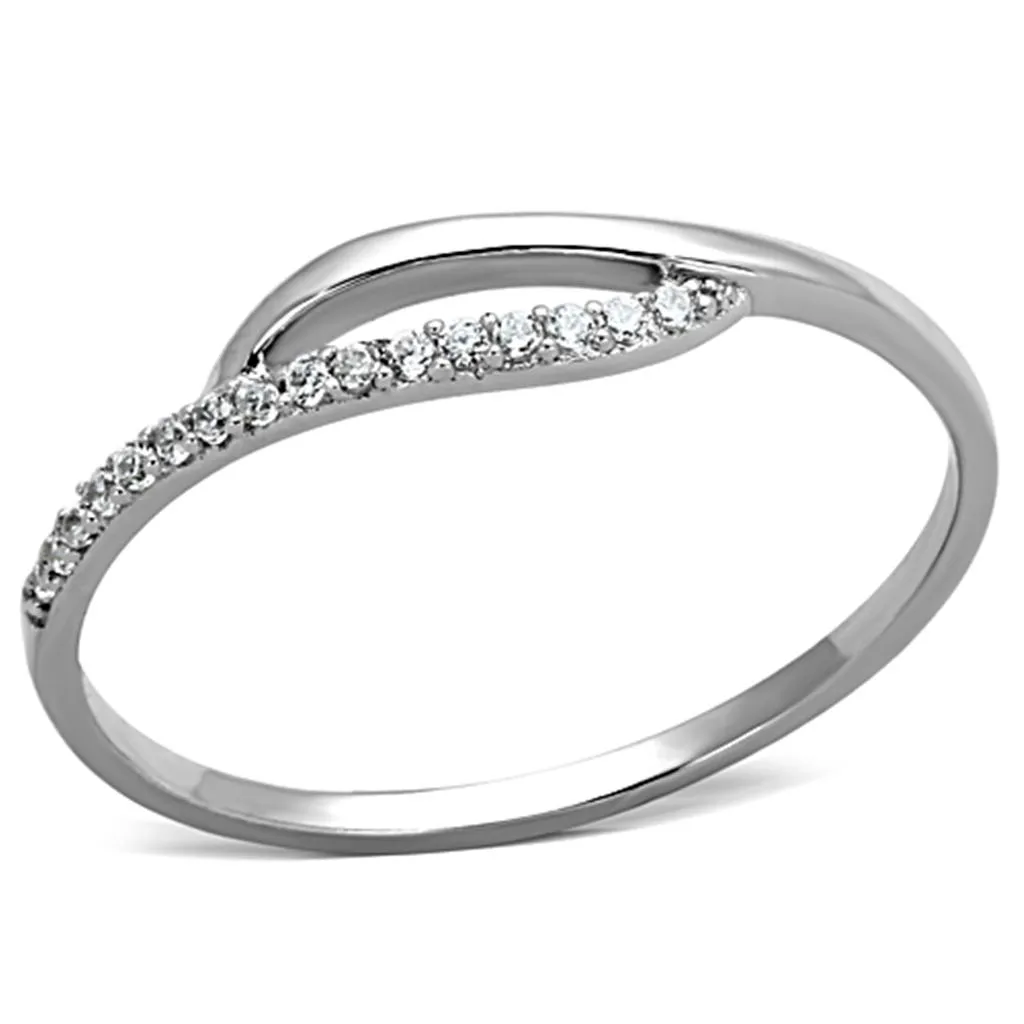 Rhodium 925 Sterling Silver Ring with AAA Grade CZ in Clear for Women Style TS145