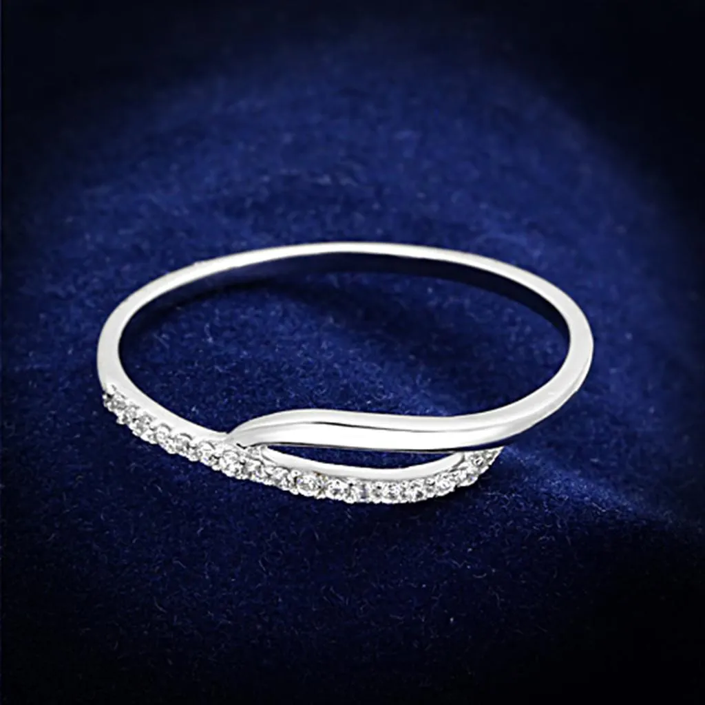 Rhodium 925 Sterling Silver Ring with AAA Grade CZ in Clear for Women Style TS145