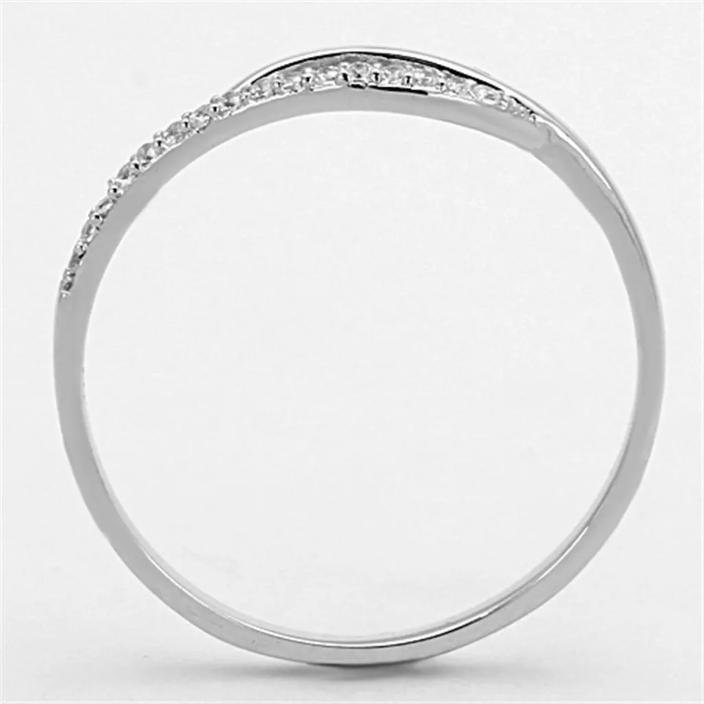 Rhodium 925 Sterling Silver Ring with AAA Grade CZ in Clear for Women Style TS145