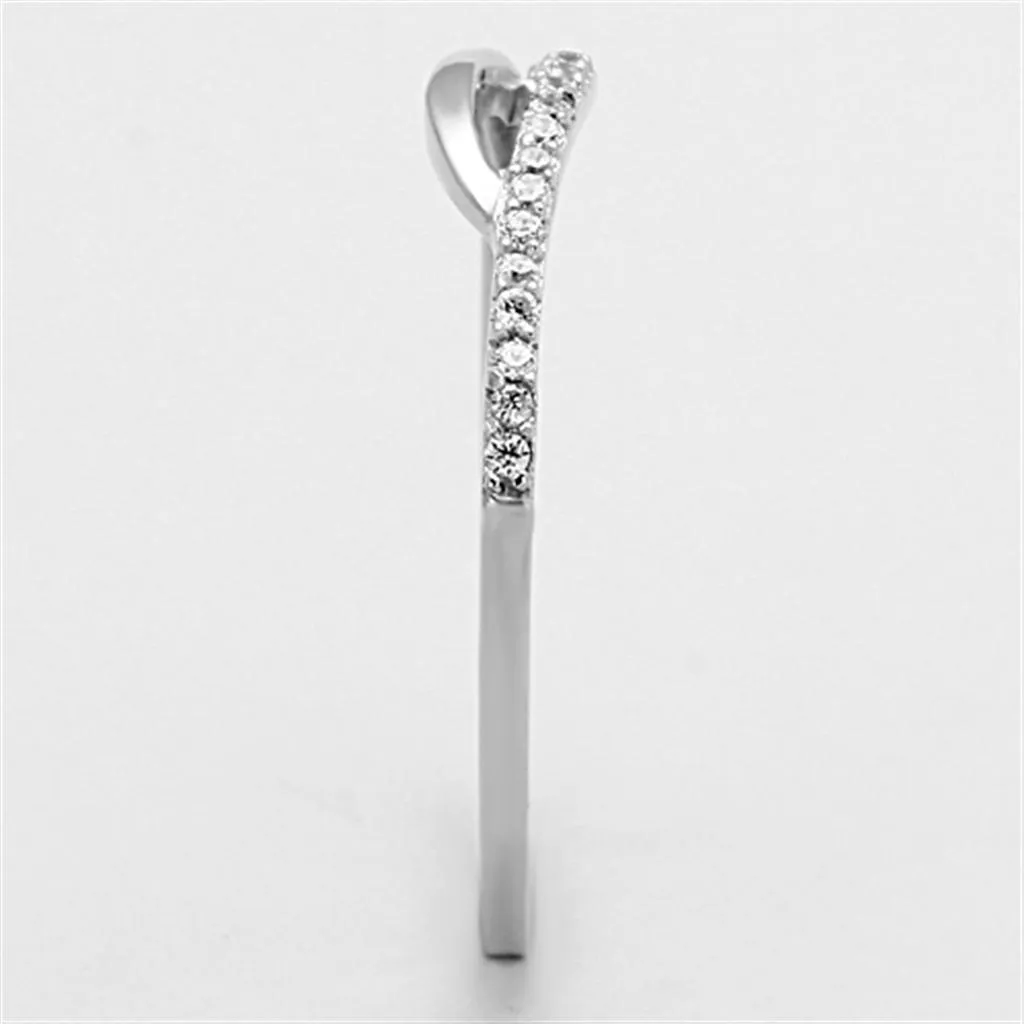 Rhodium 925 Sterling Silver Ring with AAA Grade CZ in Clear for Women Style TS145