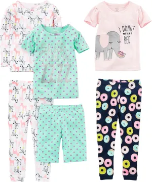 Simple Joys by Carter's Babies, Toddlers, and Girls' 6-Piece Snug-Fit Cotton Pajama Set, Pack of 3