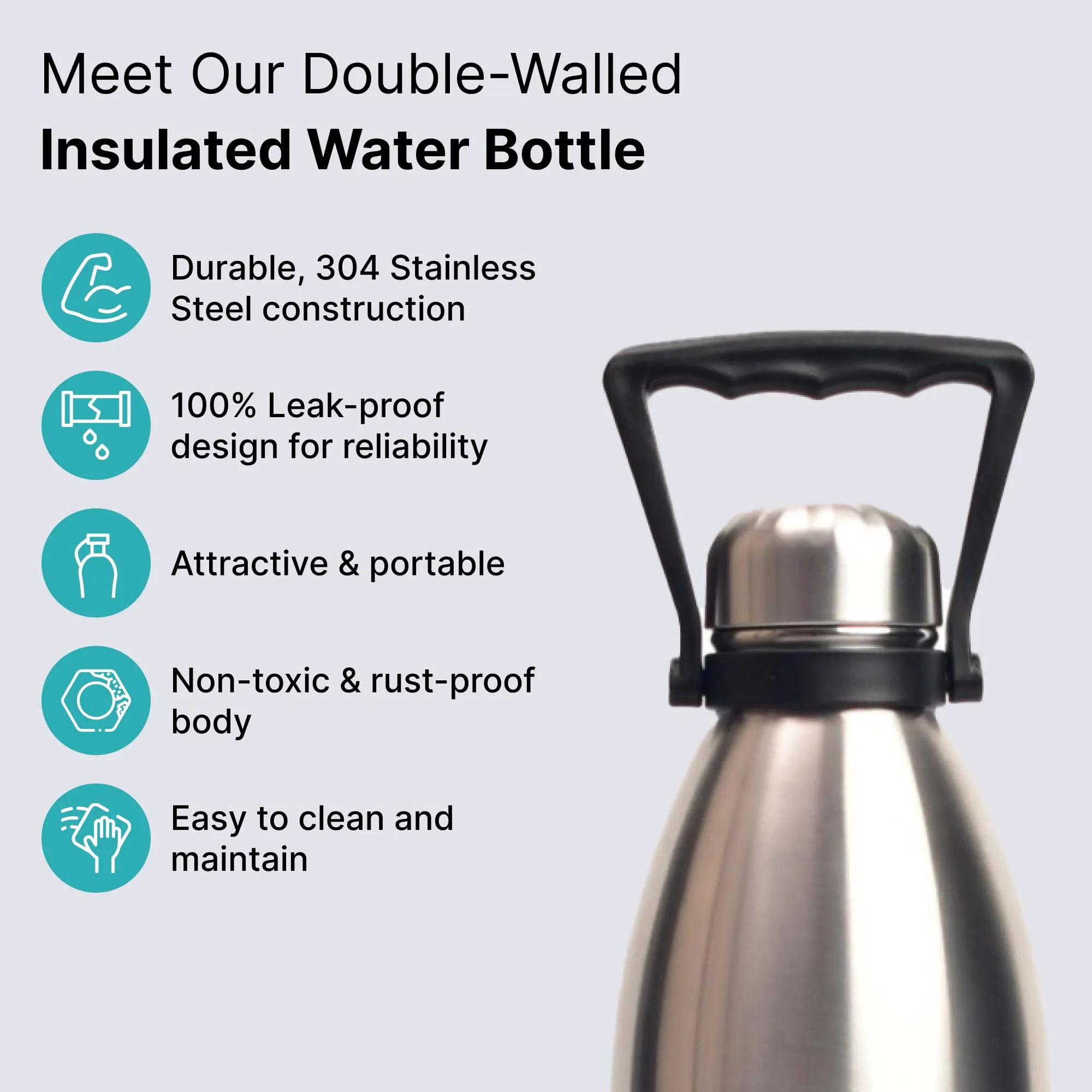 The Better Home 2000 | 1.9 LTR | Stainless Steel Water Bottle | Insulation Upto 8hrs Hot & 8hrs Cold | Leakproof | Pack of 2 | Silver