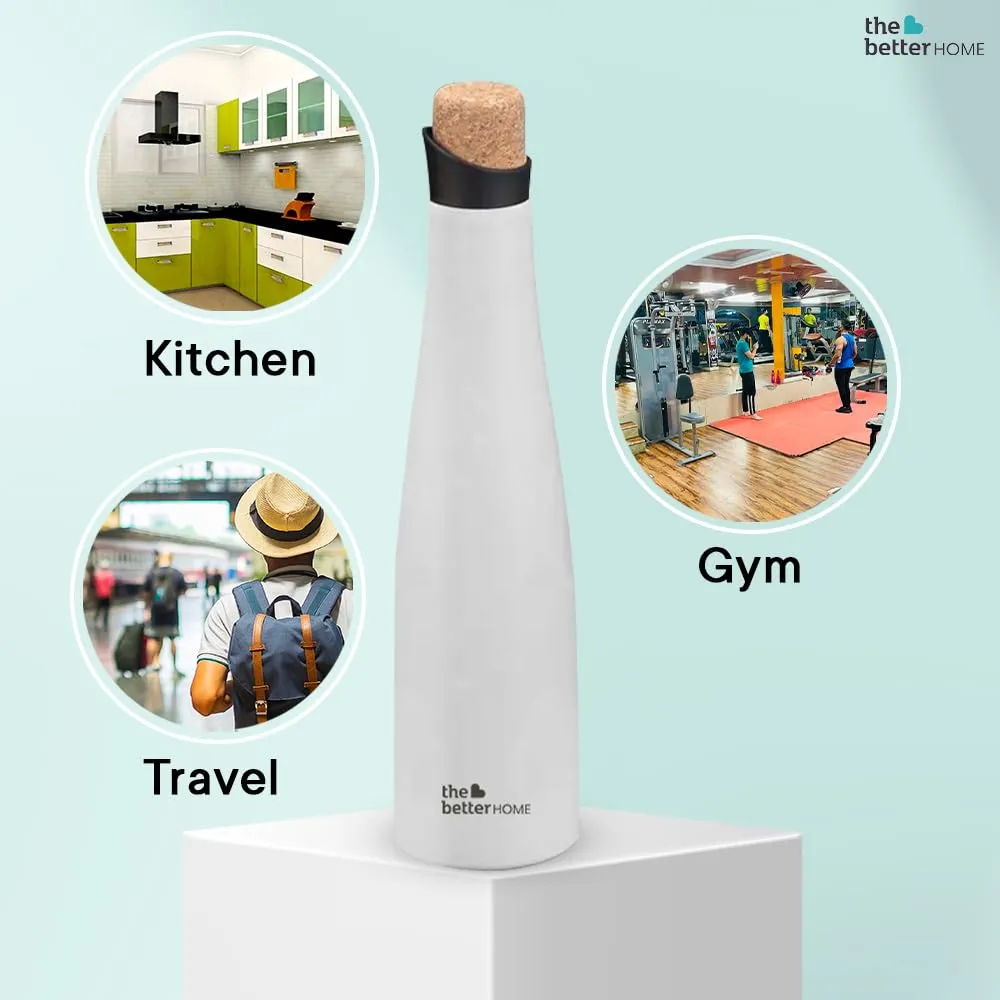 The Better Home Insulated Stainless Steel Water Bottle with Cork Cap | 18 Hours Insulation | Pack of 10-500ml Each | Hot Cold Water for Office School Gym | Leak Proof & BPA Free | White Colour