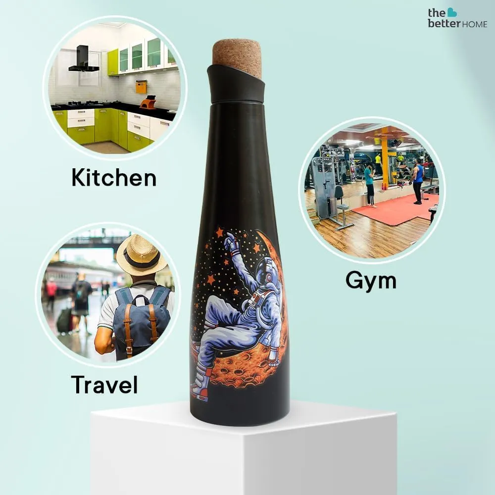The Better Home Insulated Stainless Steel Water Bottle with Cork Cap | 18 Hours Insulation | Pack of 2-750ml Each | Hot Cold Water for Office School Gym | Leak Proof & BPA Free | Astronaut Design