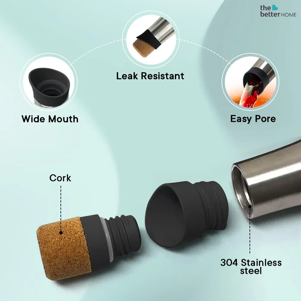 The Better Home Insulated Stainless Steel Water Bottle with Cork Cap | 18 Hours Insulation | Pack of 50-500ml Each | Hot Cold Water for Office School Gym | Leak Proof & BPA Free | Silver Colour