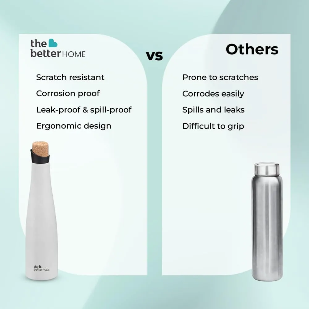 The Better Home Insulated Stainless Steel Water Bottle with Cork Cap | 18 Hours Insulation | Pack of 50-500ml Each | Hot Cold Water for Office School Gym | Leak Proof & BPA Free | White Colour