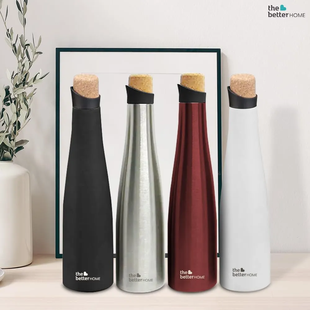 The Better Home Insulated Stainless Steel Water Bottle with Cork Cap | 18 Hours Insulation | Pack of 50-750ml Each | Cold Water for Office School Gym | Leak Proof & BPA Free | Black Colour