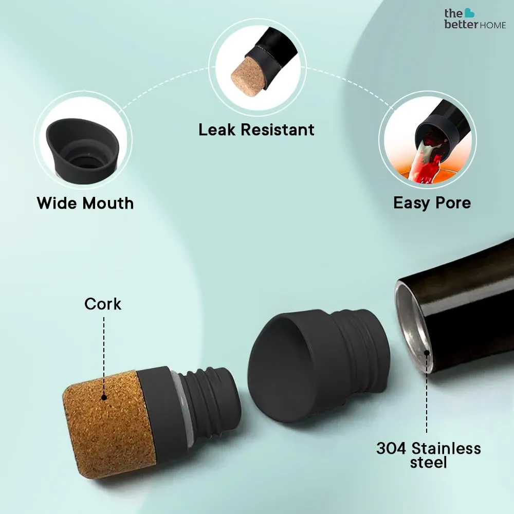 The Better Home Insulated Stainless Steel Water Bottle with Cork Cap | 18 Hours Insulation | Pack of 50-750ml Each | Cold Water for Office School Gym | Leak Proof & BPA Free | Black Colour