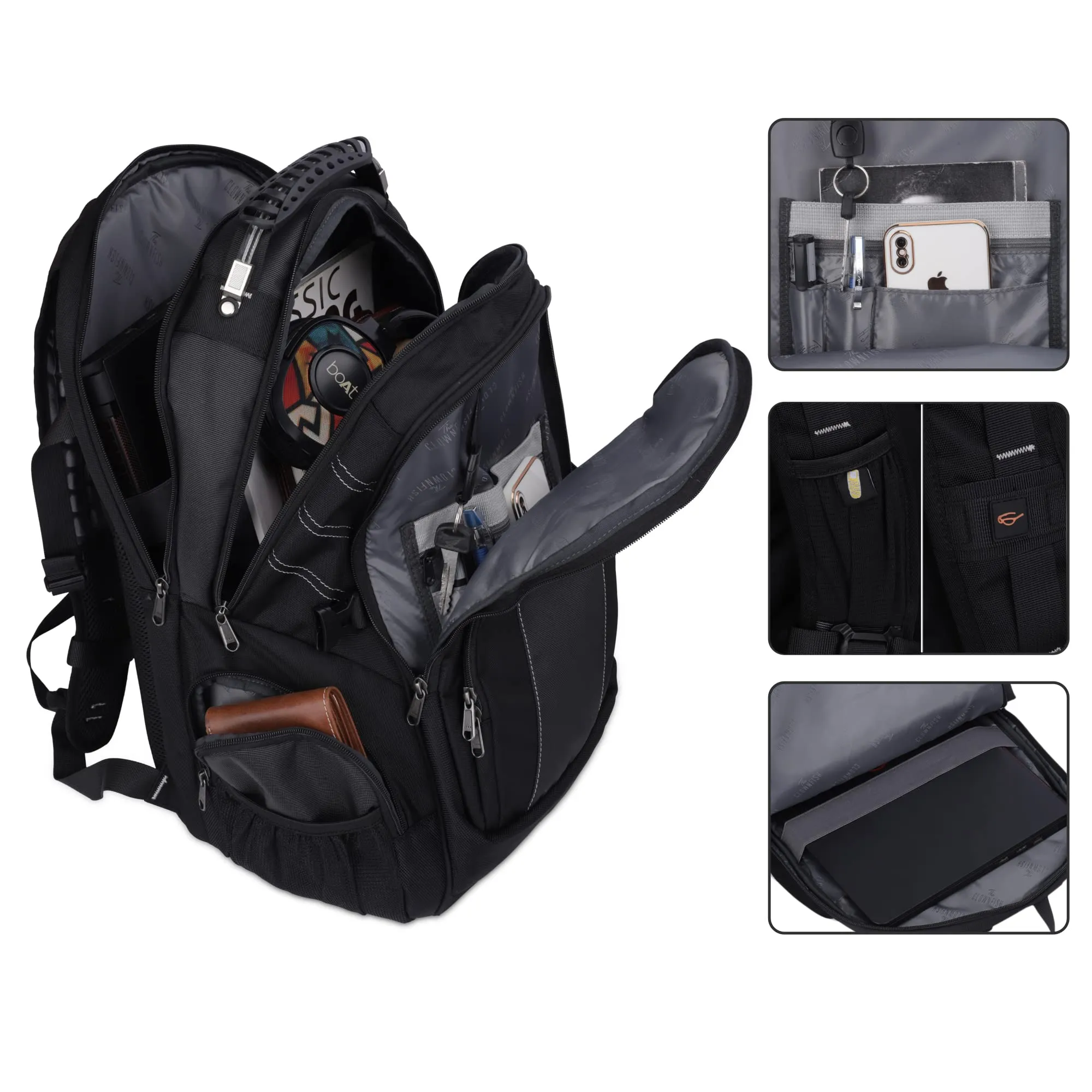 THE CLOWNFISH YESO USB Charging Unisex Large Capacity Multifunction Water Resistant Travel Business Laptop Backpack For 15.6 inch laptop (Town)