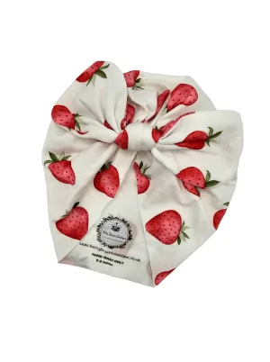 White Strawberry Print Turban Hat With Bow