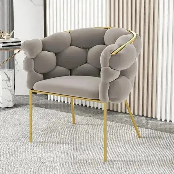 Wooden Twist Bubble Design Metallic Legs Soft Comfortable Holland Fabric Armrest Chair For Living Room
