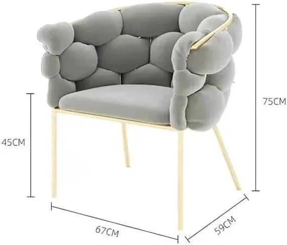 Wooden Twist Bubble Design Metallic Legs Soft Comfortable Holland Fabric Armrest Chair For Living Room