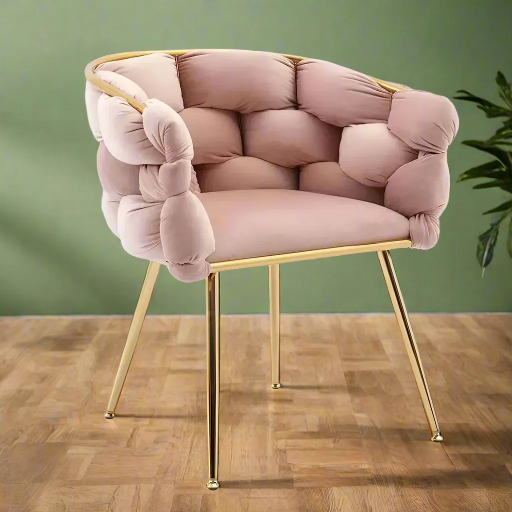 Wooden Twist Bubble Design Metallic Legs Soft Comfortable Holland Fabric Armrest Chair For Living Room