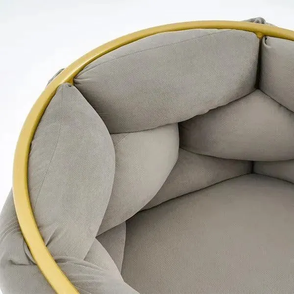 Wooden Twist Bubble Design Metallic Legs Soft Comfortable Holland Fabric Armrest Chair For Living Room