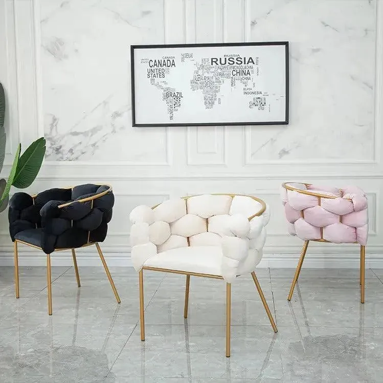 Wooden Twist Bubble Design Metallic Legs Soft Comfortable Holland Fabric Armrest Chair For Living Room