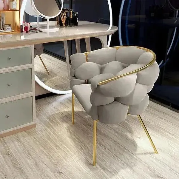 Wooden Twist Bubble Design Metallic Legs Soft Comfortable Holland Fabric Armrest Chair For Living Room