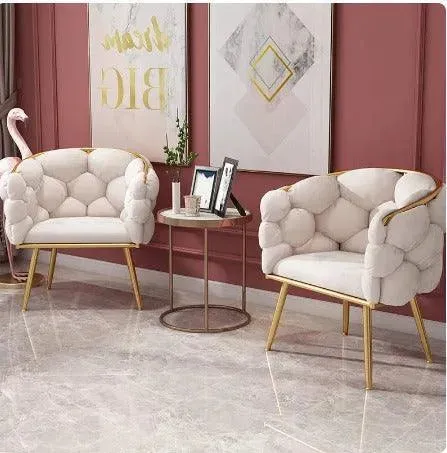 Wooden Twist Bubble Design Metallic Legs Soft Comfortable Holland Fabric Armrest Chair For Living Room