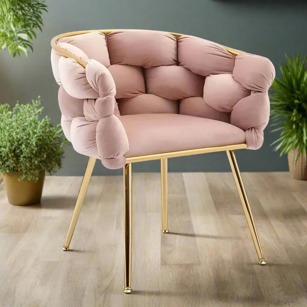 Wooden Twist Bubble Design Metallic Legs Soft Comfortable Holland Fabric Armrest Chair For Living Room