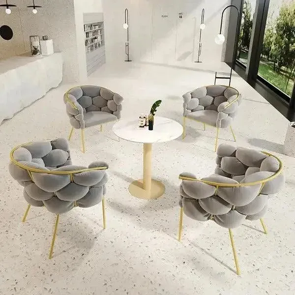 Wooden Twist Bubble Design Metallic Legs Soft Comfortable Holland Fabric Armrest Chair For Living Room