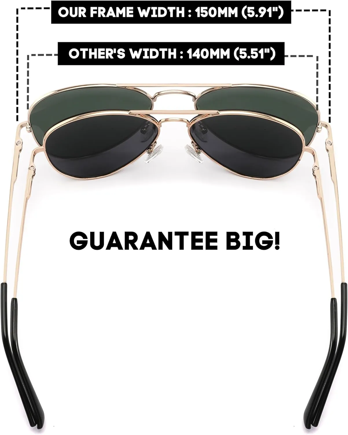 XXL Size Extra Large Classic Polarized Aviator Sunglasses 150MM for Big Wide Head Men Ultralight UV400 Glasses
