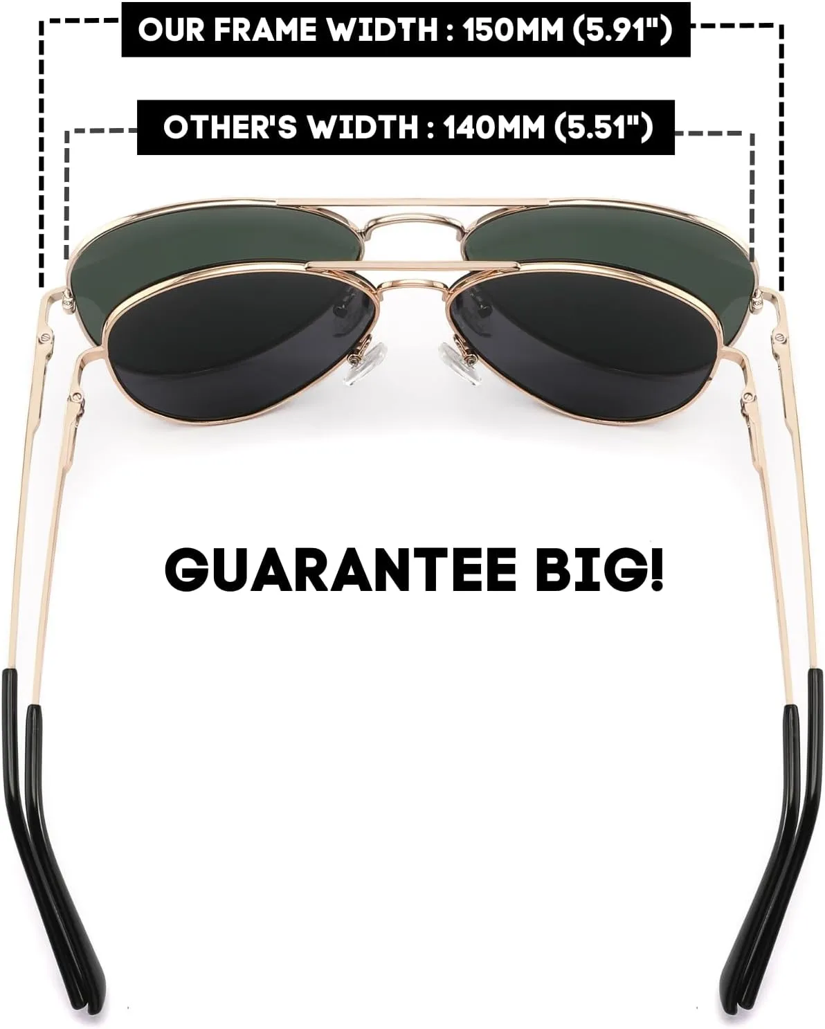 XXL Size Extra Large Classic Polarized Aviator Sunglasses 150MM for Big Wide Head Men Ultralight UV400 Glasses